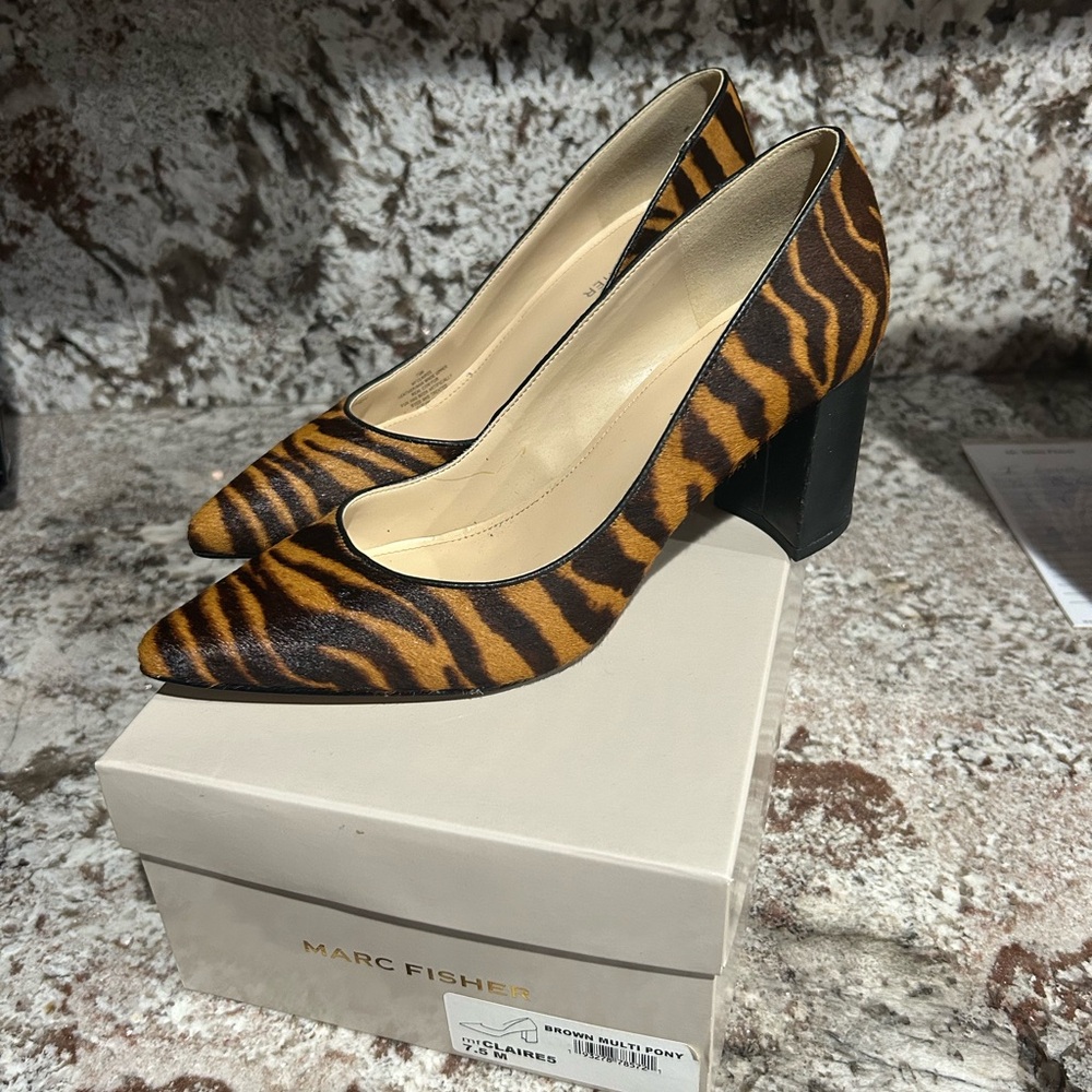 Marc Fisher Brown and Black Animal Print Heels